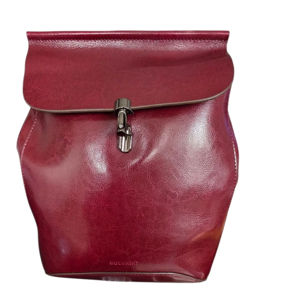Burgundy Leather Backpack for Women